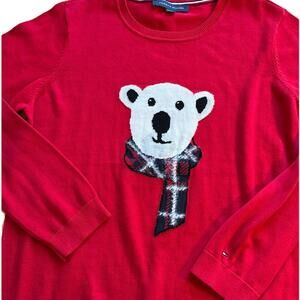 Tommy Hilfiger Polar Bear Red Sweater Christmas Holiday Preppy Logo Women’s L